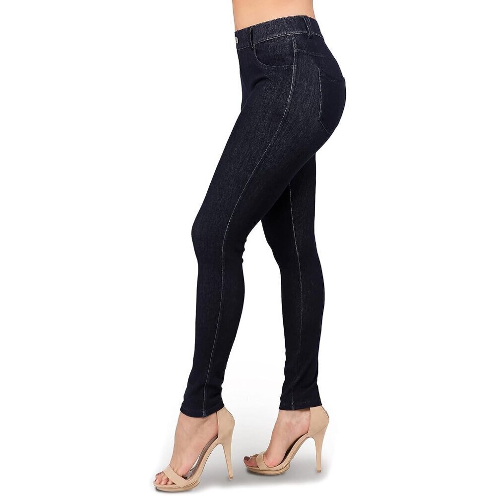 Women's Stretch Jeggings with Pockets High Waist Skinny Fit Denim Look
